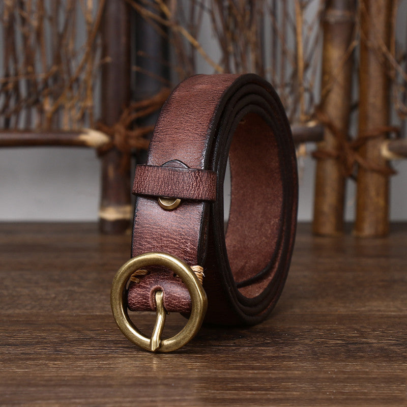 Fashion Leather Jeans Belt With Brass Buckle - Belts -  Trend Goods