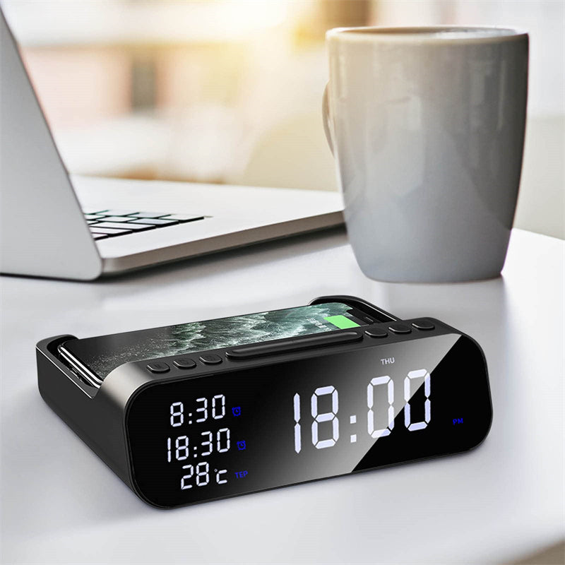 15W Three-in-one Wireless Charger Multi Alarm Clock Thermometer Fast Charging Station - Alarm Clocks -  Trend Goods