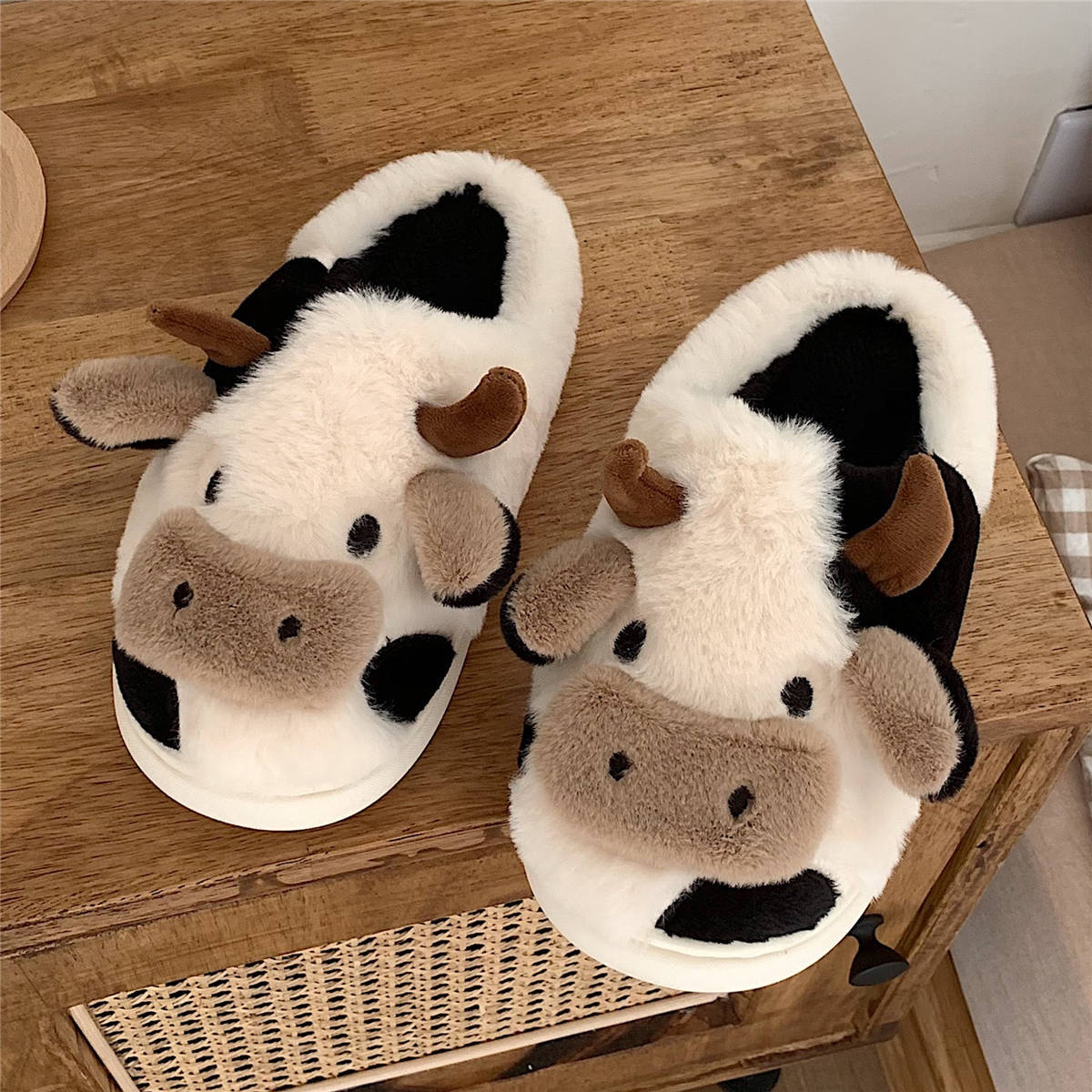 Soft Fluffy Winter Warm Cute Cartoon Milk Cow House Slippers - Slippers -  Trend Goods