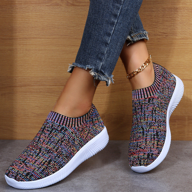 Stripe Knit Sock Shoes Flats Sneakers - Shoes -  Trend Goods