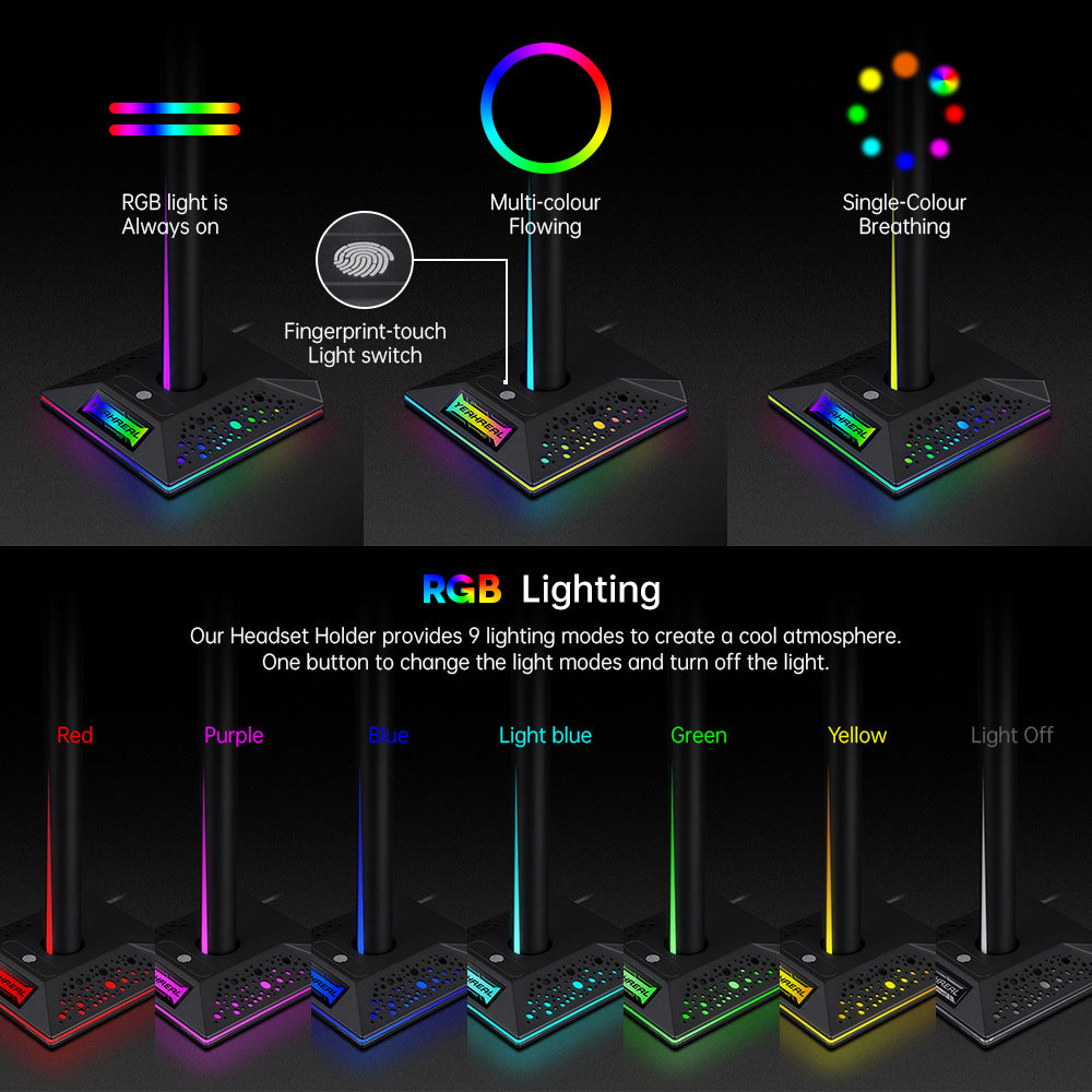 RGB Headphone Stand Ambient Light Emitting Dual USB - Headphone Accessories -  Trend Goods