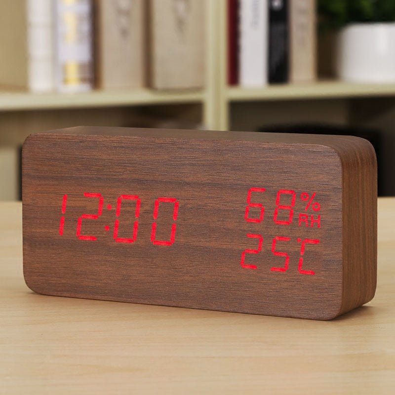 Baby Room Humidity Alarm Clock Wooden Luminous Silent Alarm Clock Multifunctional Electronic Clock - Alarm Clocks -  Trend Goods