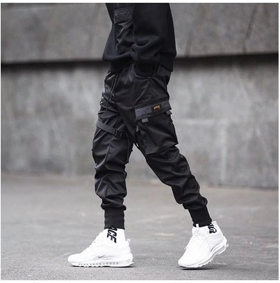 Black Hip Hop Cargo Pants Elastic Waist Jogger Trousers Sweatpants Pockets Full Length - Pants -  Trend Goods