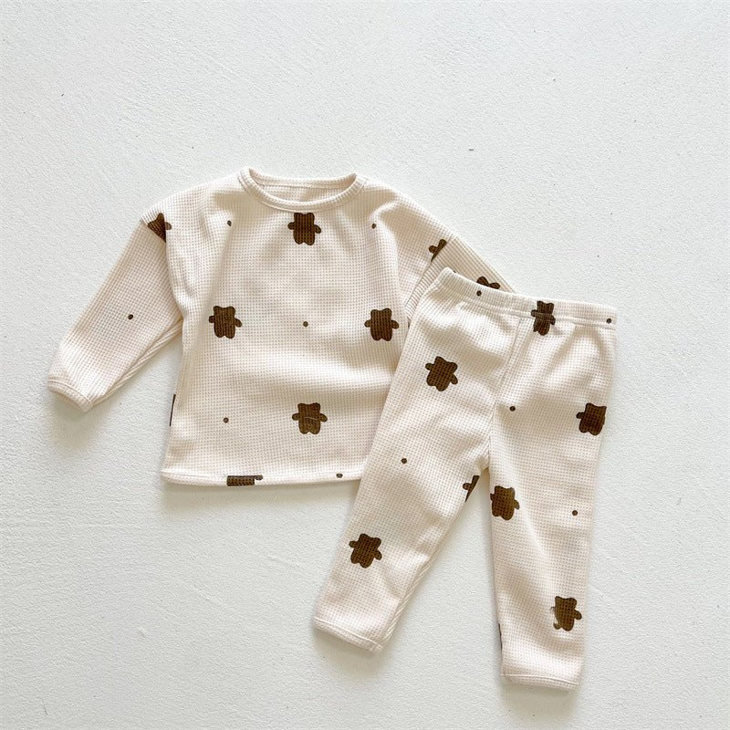 Boys And Girls Baby Bear Print Suit Round Neck Long Sleeve - Baby Clothing -  Trend Goods