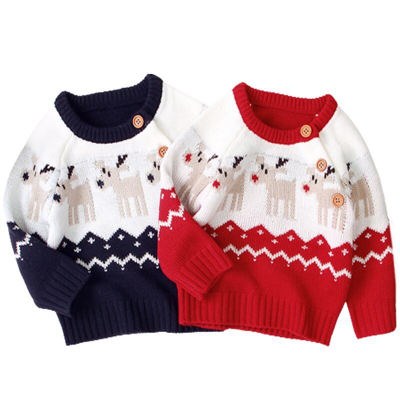 Boys and girls knitted cartoon Christmas elk sweater - Sweaters -  Trend Goods