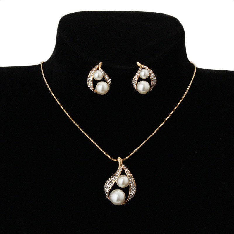 Bridal jewelry set pearl water drop two Pearl Necklace Set - Jewelry Sets -  Trend Goods