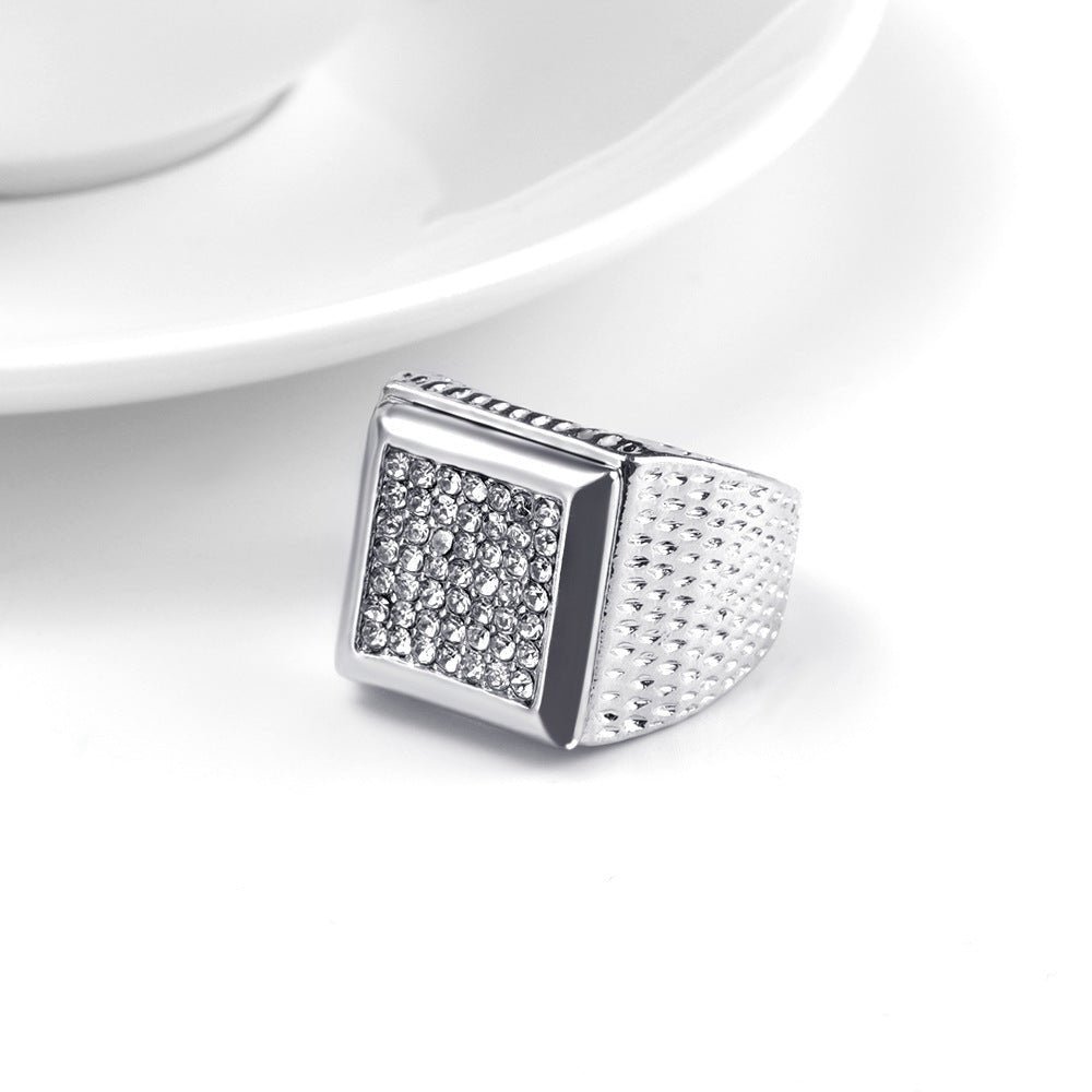 Bright Square Full Diamond Men's Ring - Rings -  Trend Goods