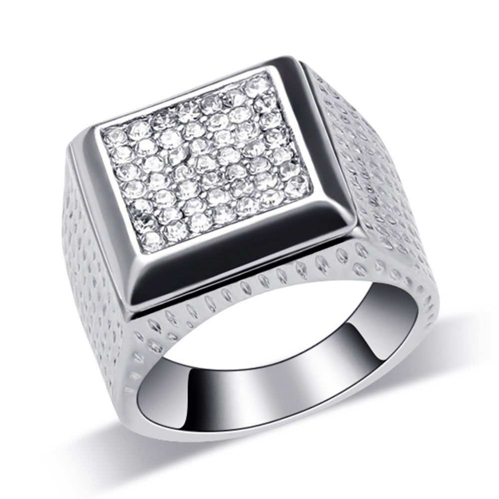 Bright Square Full Diamond Men's Ring - Rings -  Trend Goods