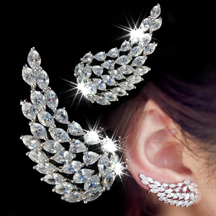 Brilliant Cubic Zirconia Angel Wings Stud Earrings - Earrings -  Trend Goods