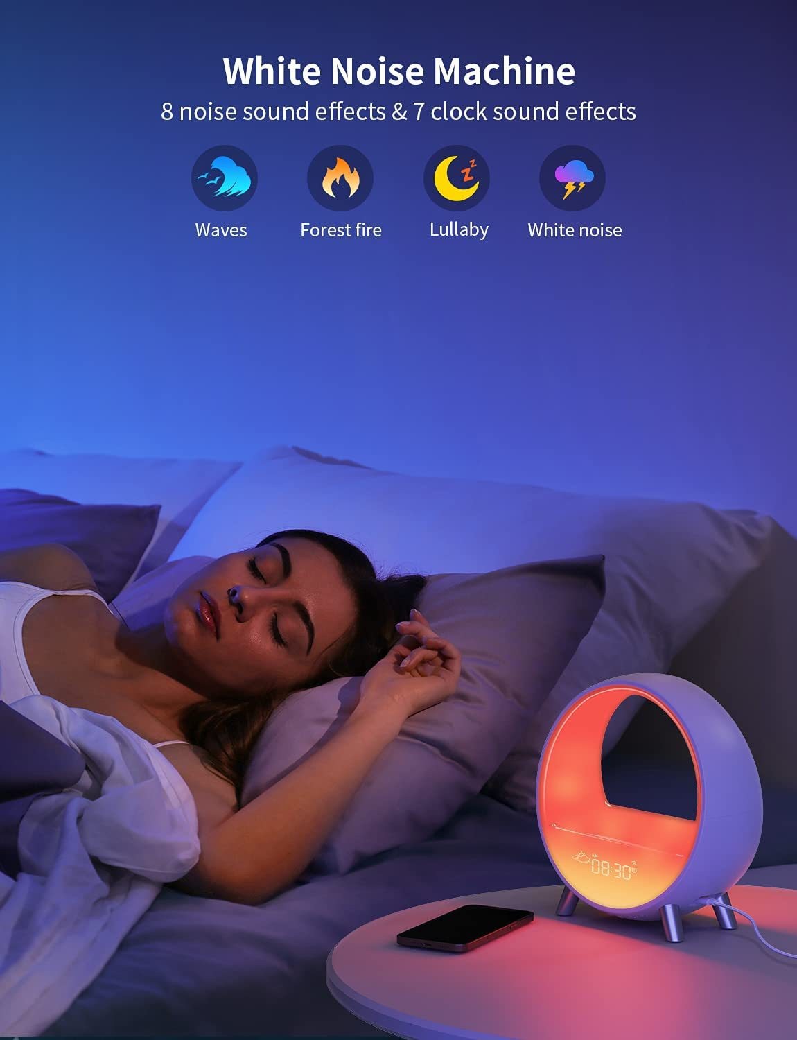 Atmosphere Lamp Bluetooth Speaker Smart Alarm Clock Night Light Wake Up Light Sunrise Sunset Lamp - Ambient Lights -  Trend Goods