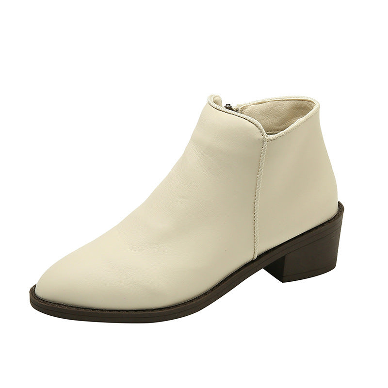 Mid Heel Waterproof Side Zipper Ankle Boots - Boots -  Trend Goods