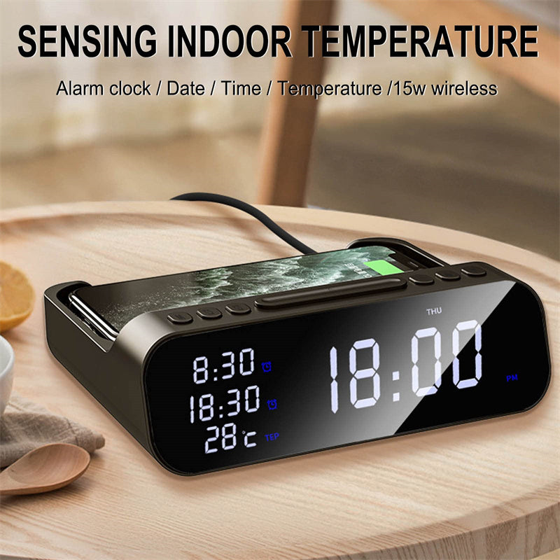 15W Three-in-one Wireless Charger Multi Alarm Clock Thermometer Fast Charging Station - Alarm Clocks -  Trend Goods