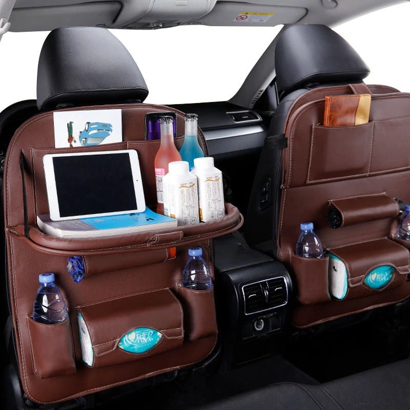 Car Seat Back Organizer Pu Leather Pad Bag Car Storage Organizer Foldable Table Tray - Auto Accessories -  Trend Goods