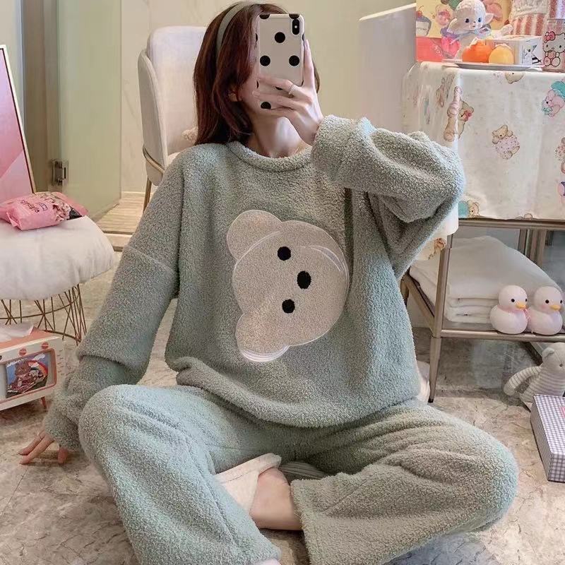 Cartoon Print Pajamas Sets Winter Warm Long Sleeve Sleepwear Home Nightclothes - Pajamas -  Trend Goods