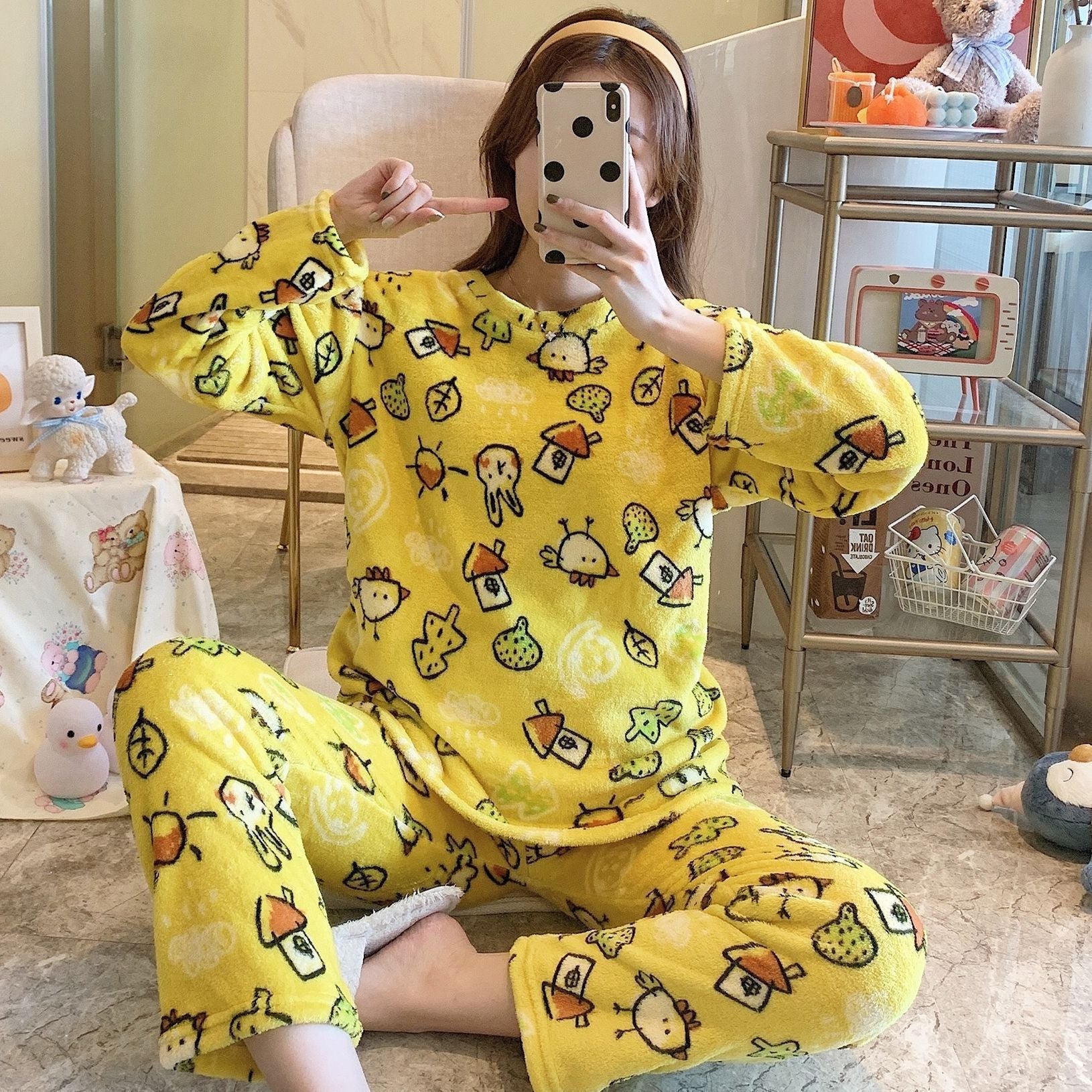 Cartoon Print Pajamas Sets Winter Warm Long Sleeve Sleepwear Home Nightclothes - Pajamas -  Trend Goods