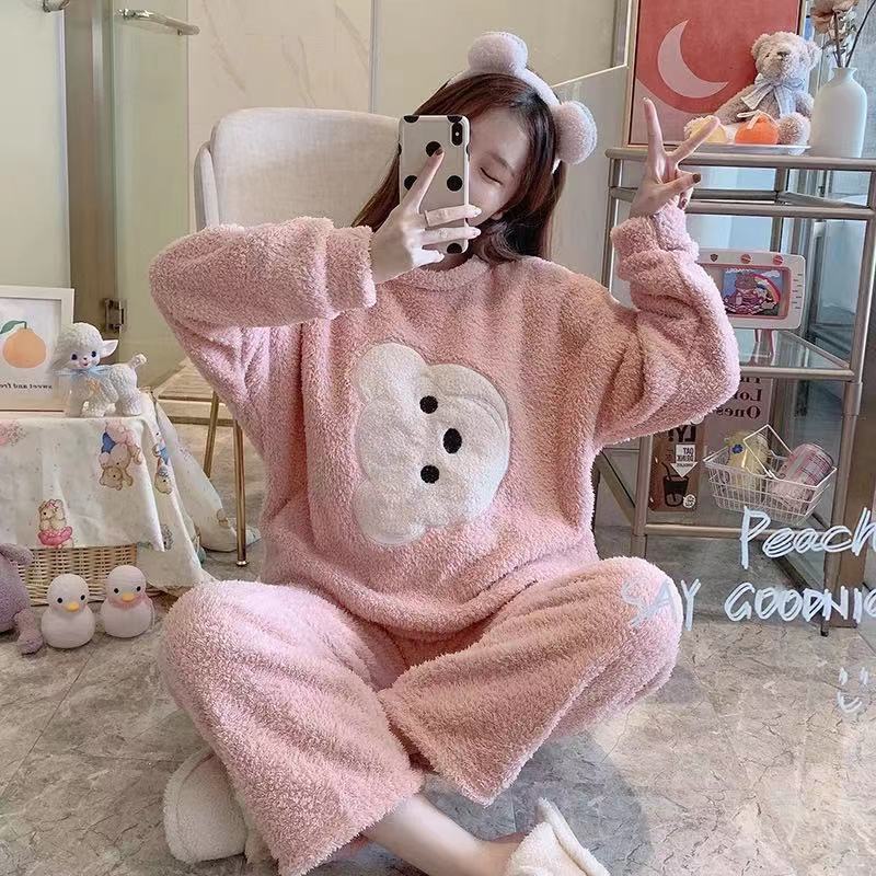 Cartoon Print Pajamas Sets Winter Warm Long Sleeve Sleepwear Home Nightclothes - Pajamas -  Trend Goods