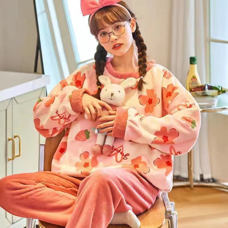 Cartoon Print Pajamas Sets Winter Warm Long Sleeve Sleepwear Home Nightclothes - Pajamas -  Trend Goods