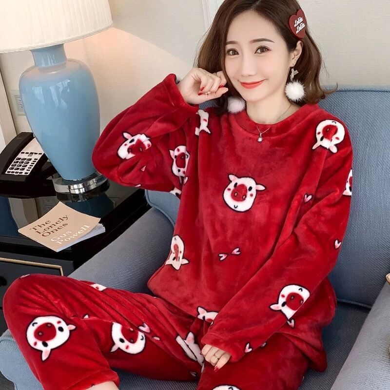 Cartoon Print Pajamas Sets Winter Warm Long Sleeve Sleepwear Home Nightclothes - Pajamas -  Trend Goods