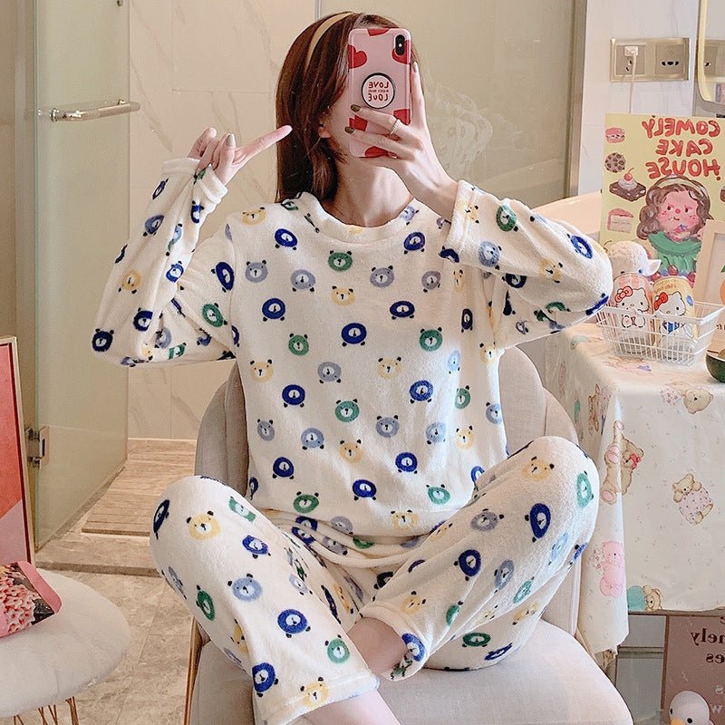 Cartoon Print Pajamas Sets Winter Warm Long Sleeve Sleepwear Home Nightclothes - Pajamas -  Trend Goods