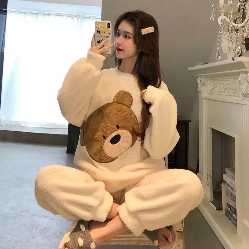 Cartoon Print Pajamas Sets Winter Warm Long Sleeve Sleepwear Home Nightclothes - Pajamas -  Trend Goods