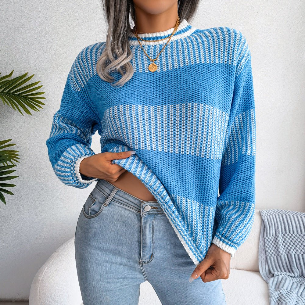 Casual Color Contrast Striped Long-sleeved Knitted Sweater - Sweaters -  Trend Goods