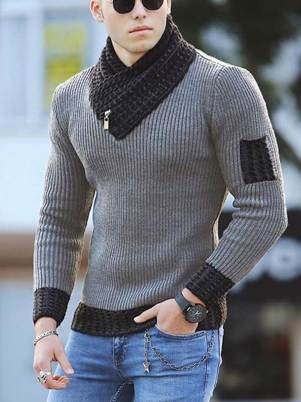 Casual Slim Knit Pullover Long Sleeve Scarf Collar Sweater Men's - Sweaters -  Trend Goods
