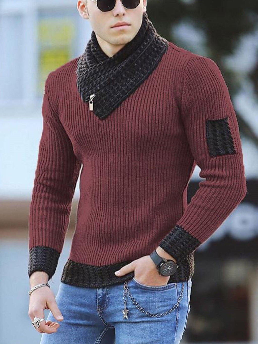 Casual Slim Knit Pullover Long Sleeve Scarf Collar Sweater Men's - Sweaters -  Trend Goods