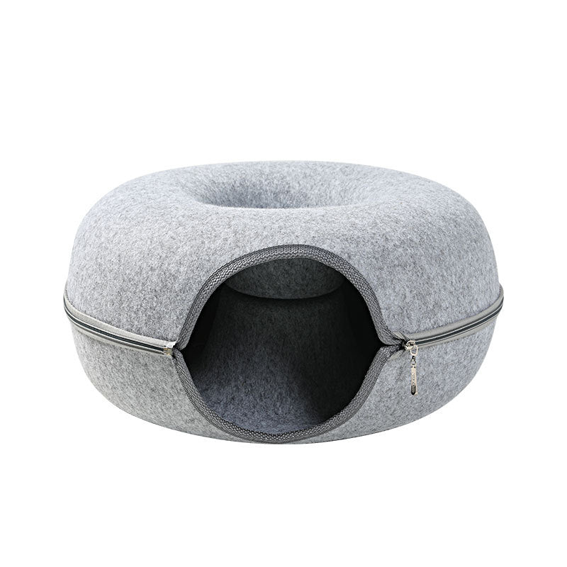 Cat Nest Round Woolen Felt Pet Dual-use Cat Nest Tunnel Interactive Training Toy - Cat Nests -  Trend Goods
