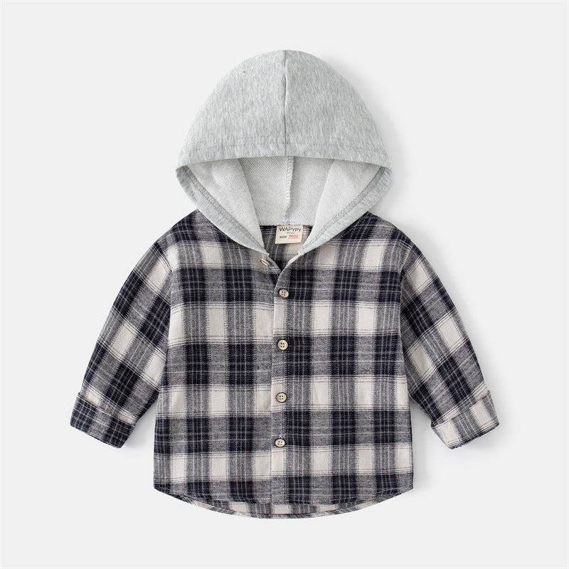 Baby Long-sleeved Plaid Hooded Shirt - Shirts -  Trend Goods