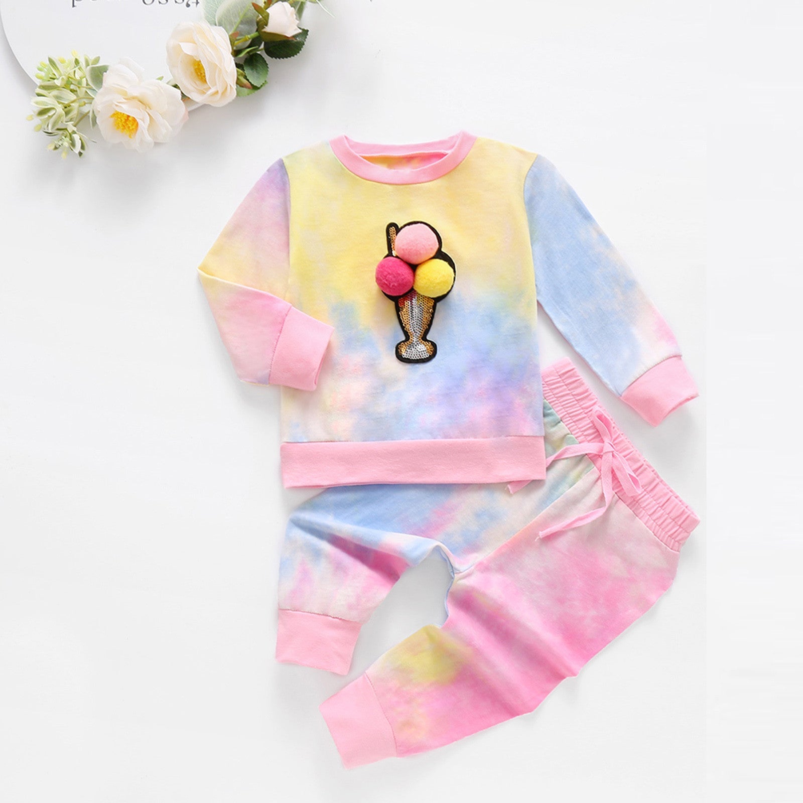 Children's Long-Sleeved Tie-Dye Ice Cream Printed Clothing Set - Clothing Sets -  Trend Goods