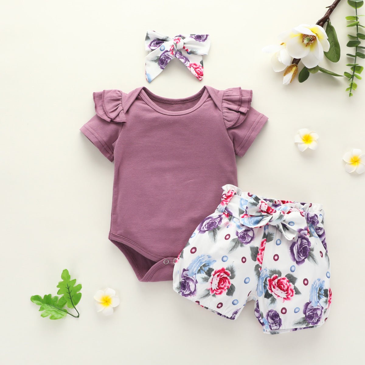 Children's Solid Color Top Rose Shorts Set - Baby Clothing -  Trend Goods