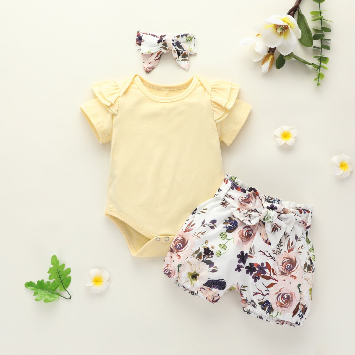 Children's Solid Color Top Rose Shorts Set - Baby Clothing -  Trend Goods