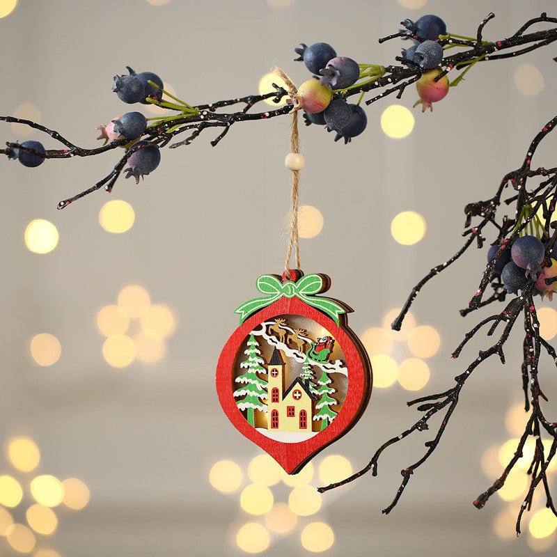 Christmas Decorations Hollow Wooden Pendant Creative Light Included Car Tree Ornaments - Holiday Decorations -  Trend Goods