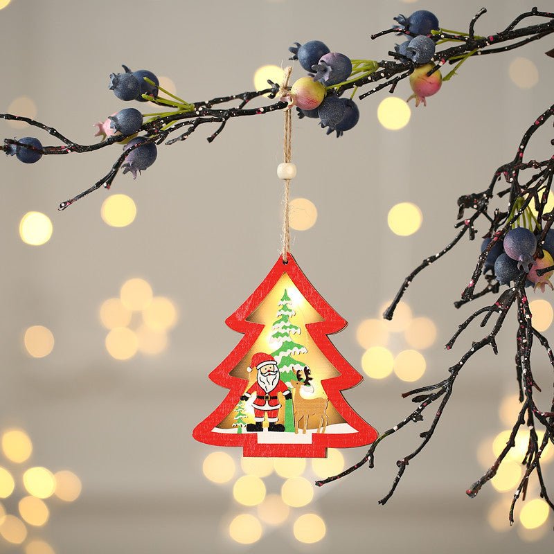 Christmas Decorations Hollow Wooden Pendant Creative Light Included Car Tree Ornaments - Holiday Decorations -  Trend Goods