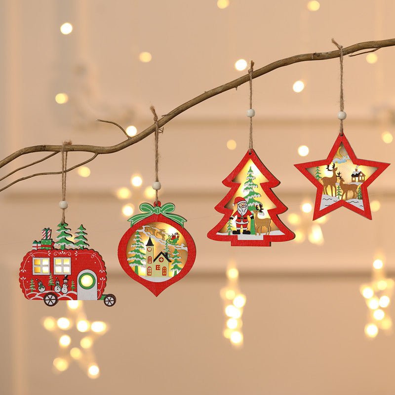 Christmas Decorations Hollow Wooden Pendant Creative Light Included Car Tree Ornaments - Holiday Decorations -  Trend Goods