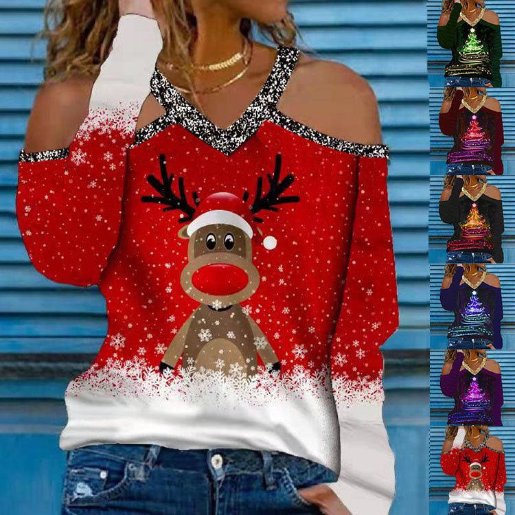 Christmas Elements V Neck Long Sleeved T Shirt Women's Bottoming Shirt - T-Shirts -  Trend Goods