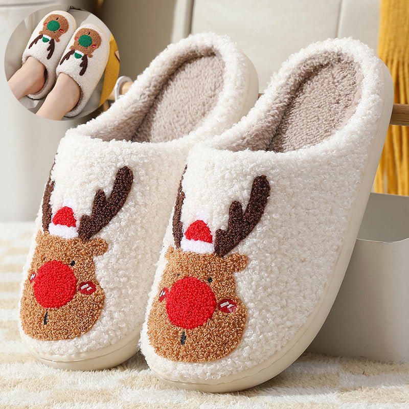 Christmas Winter Home Slippers Elk Soft Cozy Bedroom Slipper House Shoes - Slippers -  Trend Goods