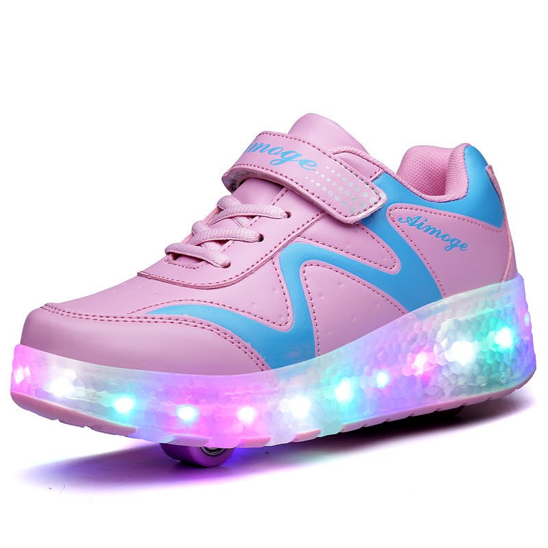 Colorful Led Rechargeable Light Two-Wheel Runaway Shoes Children's Luminous Pulley Shoes - Shoes -  Trend Goods