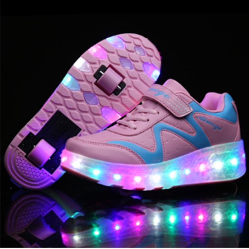 Colorful Led Rechargeable Light Two-Wheel Runaway Shoes Children's Luminous Pulley Shoes - Shoes -  Trend Goods