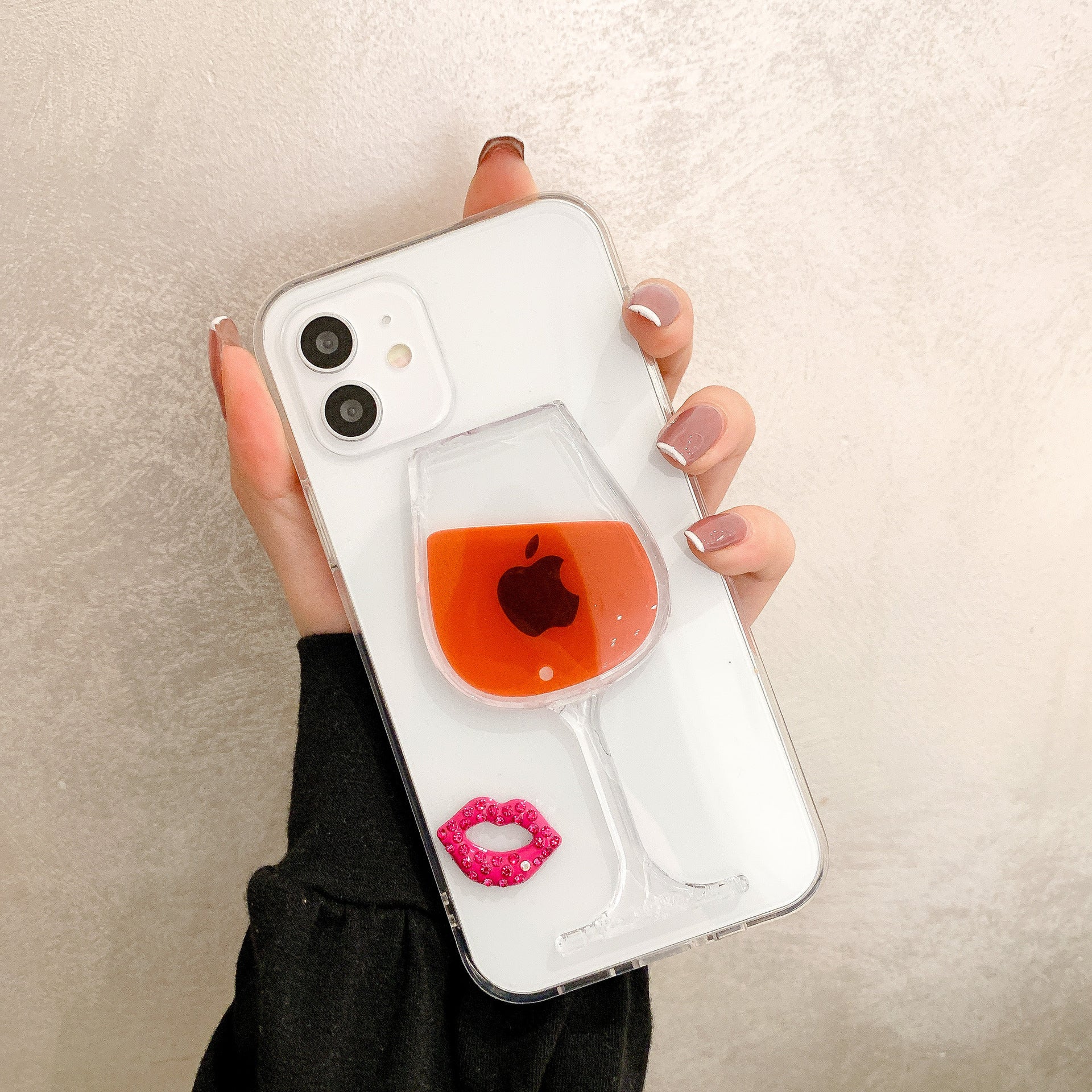 Compatible With Apple, 3D Hot Red Wine Liquid Glass Lips Transparent Sand Transparent Phone Case Cover - Phone Cases -  Trend Goods