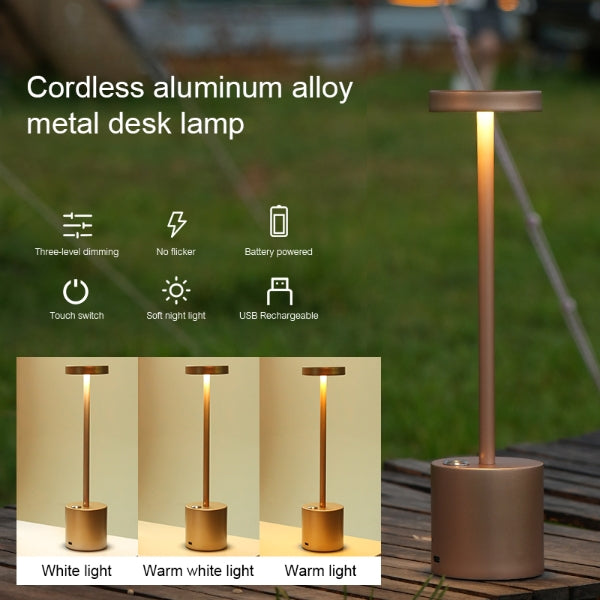 LED Aluminum Alloy Waterproof Rechargeable Desk Lamp Touch Dimming Metal Table Lamp - Table Lamps -  Trend Goods