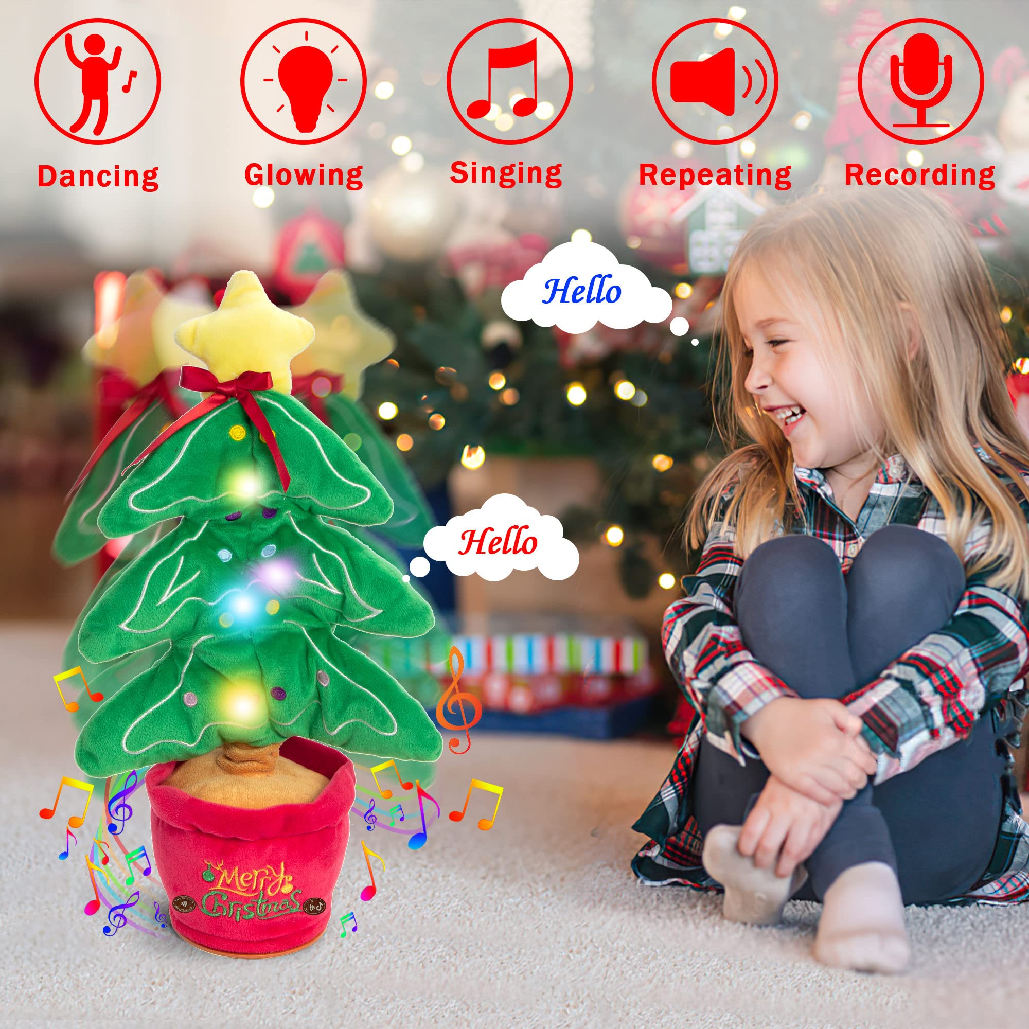 Dancing Christmas Toys Funny Tree Repeat Talking  Electronic Plush Toys Can Sing Record Lighten Funny Gift - Toys & Games -  Trend Goods