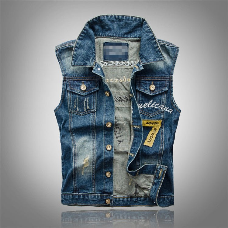 Denim Vest Men's Denim Jacket Waistcoat Embroidery Casual Vest - Vests -  Trend Goods