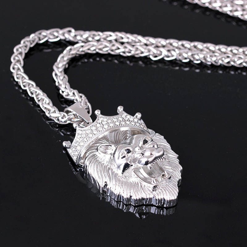 Diamond crown lion hip-hop luminous necklaces men Unisex gold-plated - Necklaces -  Trend Goods