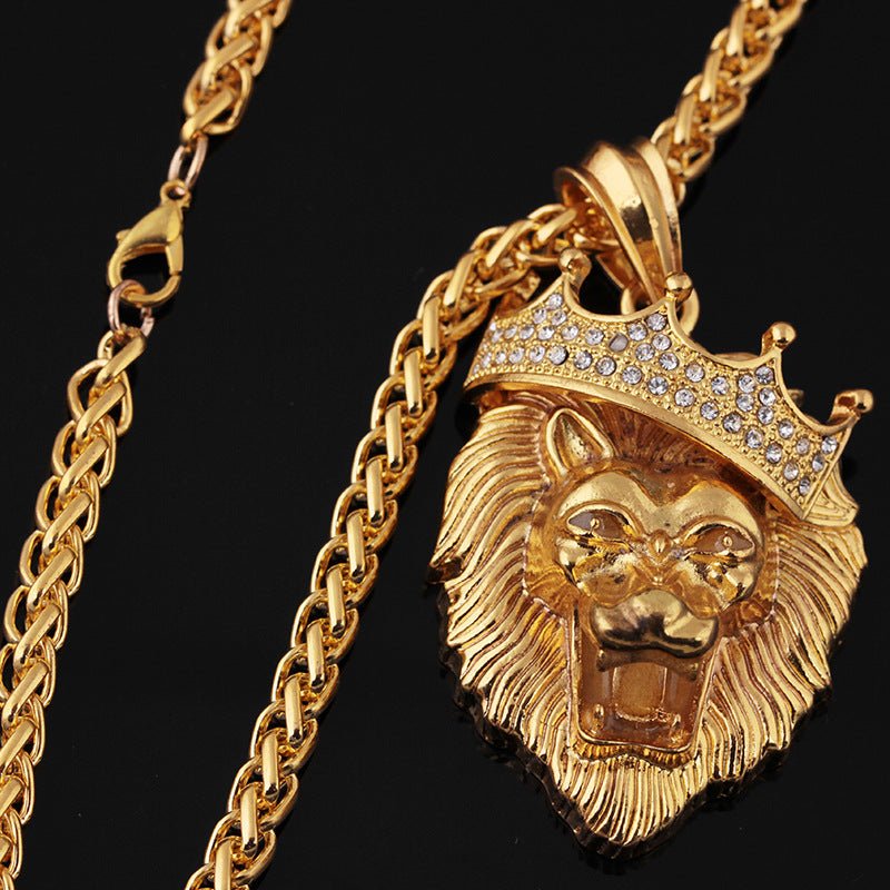 Diamond crown lion hip-hop luminous necklaces men Unisex gold-plated - Necklaces -  Trend Goods