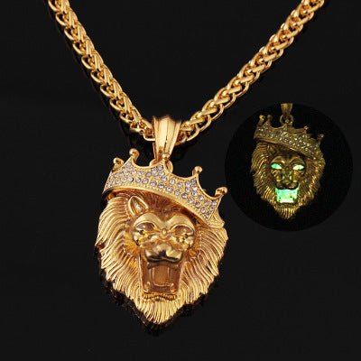 Diamond crown lion hip-hop luminous necklaces men Unisex gold-plated - Necklaces -  Trend Goods