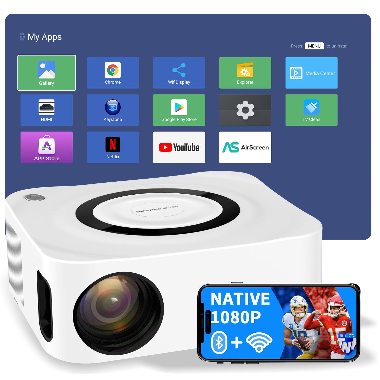 Home HD Projector 1080P Bluetooth WIFI Mobile Smart Projector - Projectors -  Trend Goods