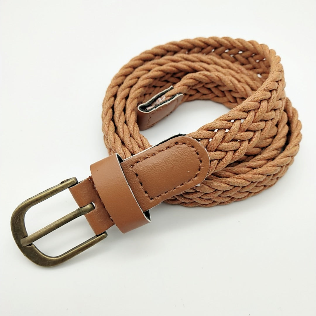 Retro Style Wax Rope Woven Belt Pu Bronze Alloy Pin Buckle - Belts -  Trend Goods