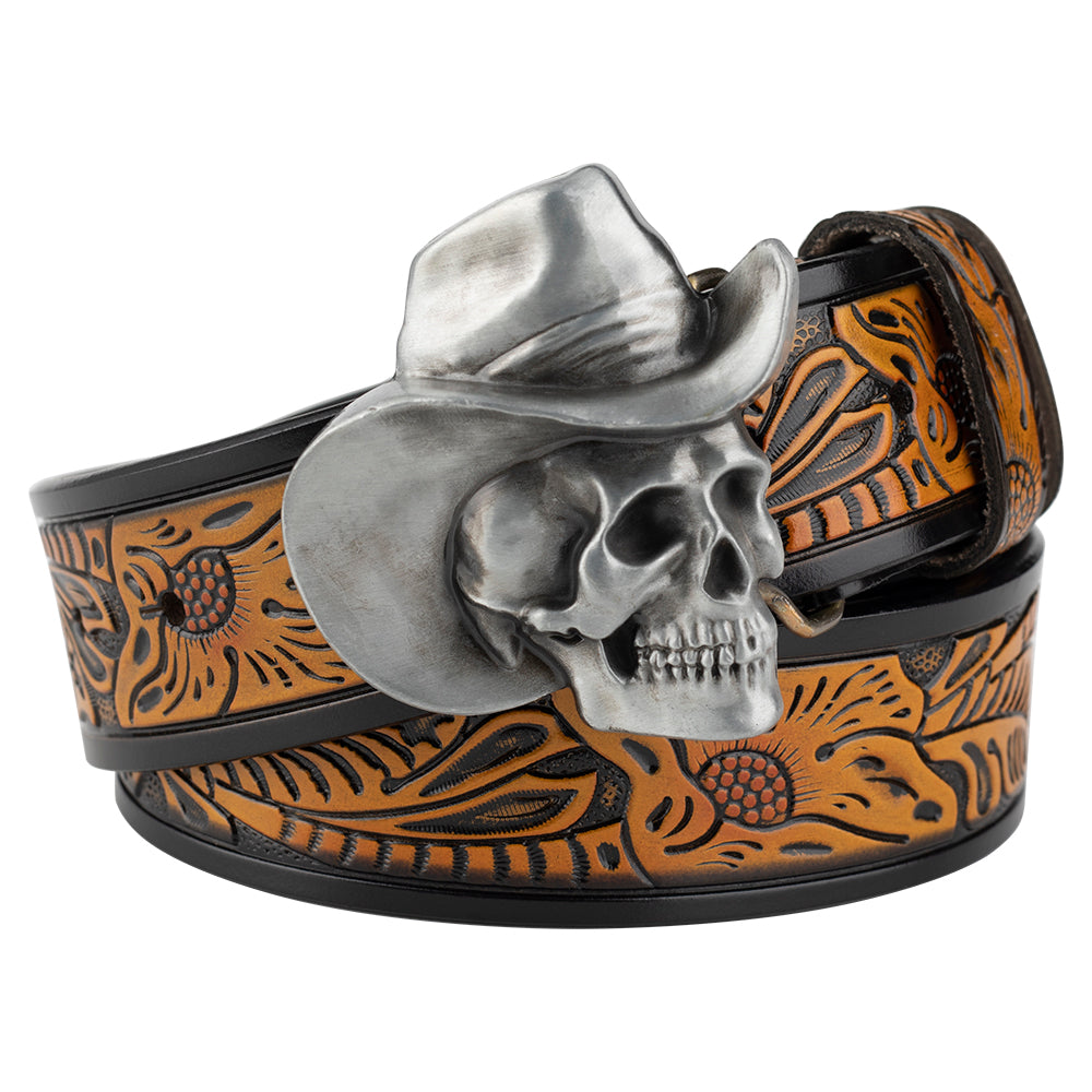 Hat Skull Alloy Belt Buckle Flower - Belts -  Trend Goods