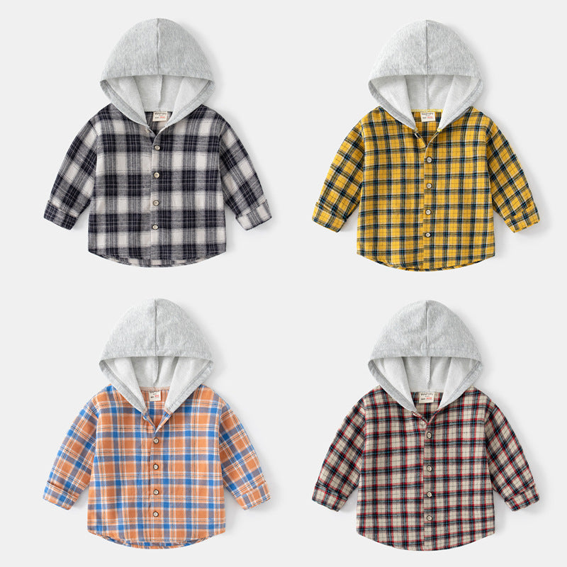 Baby Long-sleeved Plaid Hooded Shirt - Shirts -  Trend Goods